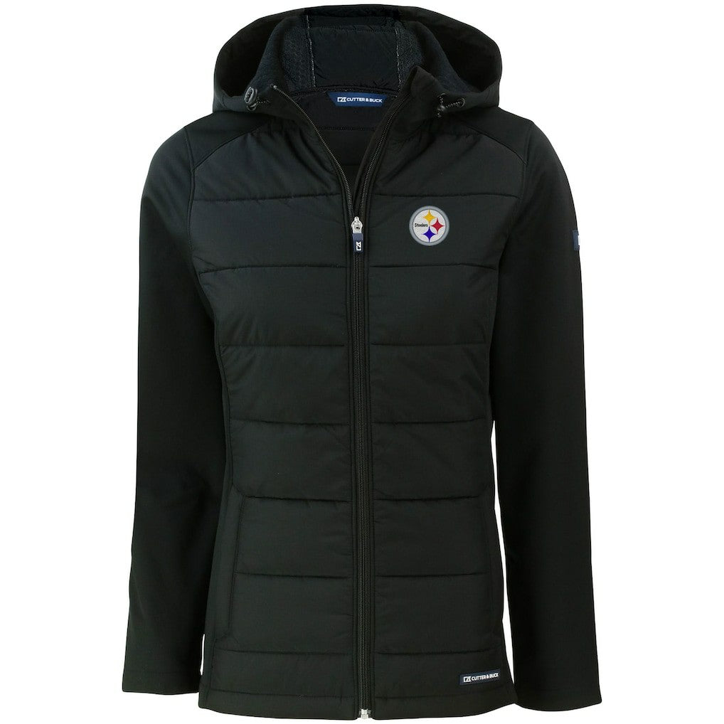 Cutter & Buck Women's Evoke PrimaLoft Hybrid Eco Softshell Recycled Full-Zip Hooded Jacket - Pittsburgh Steelers Jackets