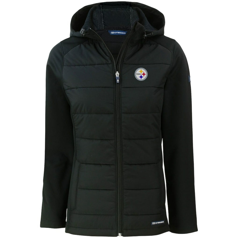 Cutter & Buck Women's Evoke PrimaLoft Hybrid Eco Softshell Recycled Full-Zip Hooded Jacket - Pittsburgh Steelers Jackets