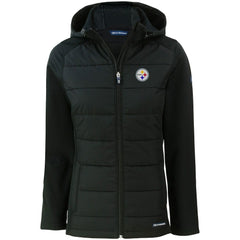 Cutter & Buck Women's Evoke PrimaLoft Hybrid Eco Softshell Recycled Full-Zip Hooded Jacket - Pittsburgh Steelers Jackets