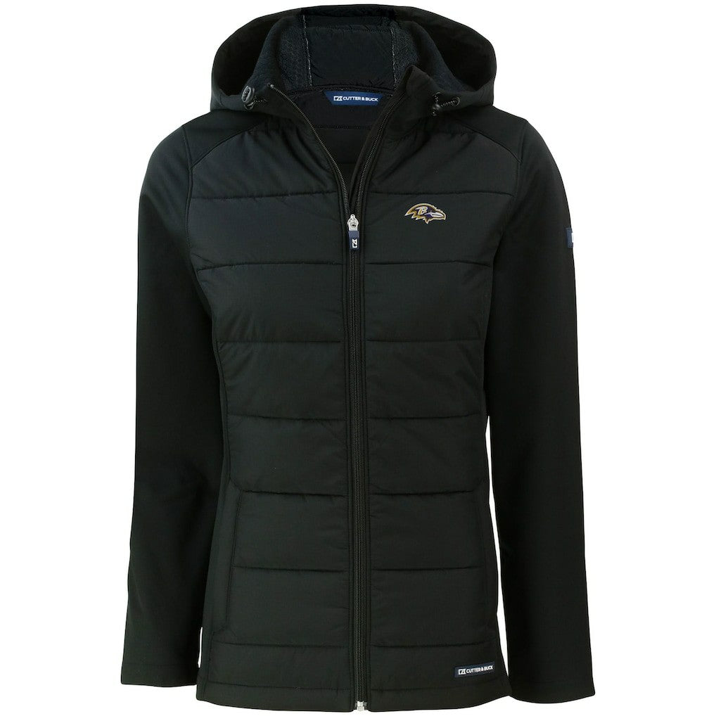 Cutter & Buck Women's Evoke PrimaLoft Hybrid Eco Softshell Recycled Full-Zip Hooded Jacket - Baltimore Ravens Jackets