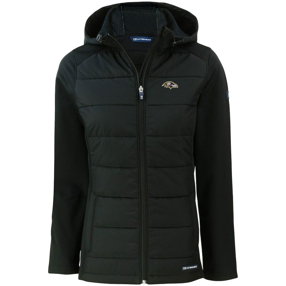 Cutter & Buck Women's Evoke PrimaLoft Hybrid Eco Softshell Recycled Full-Zip Hooded Jacket - Baltimore Ravens Jackets