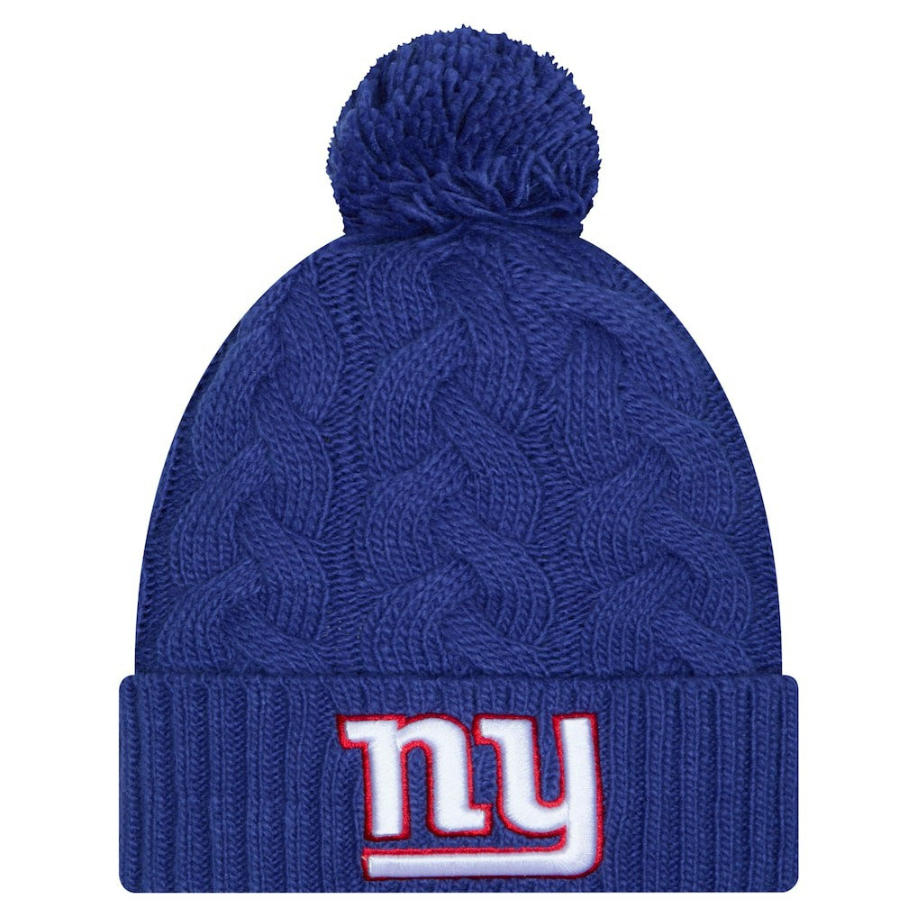 Girls Youth Cabled Cuffed Knit Hat with Pom - New York Giants Hats
