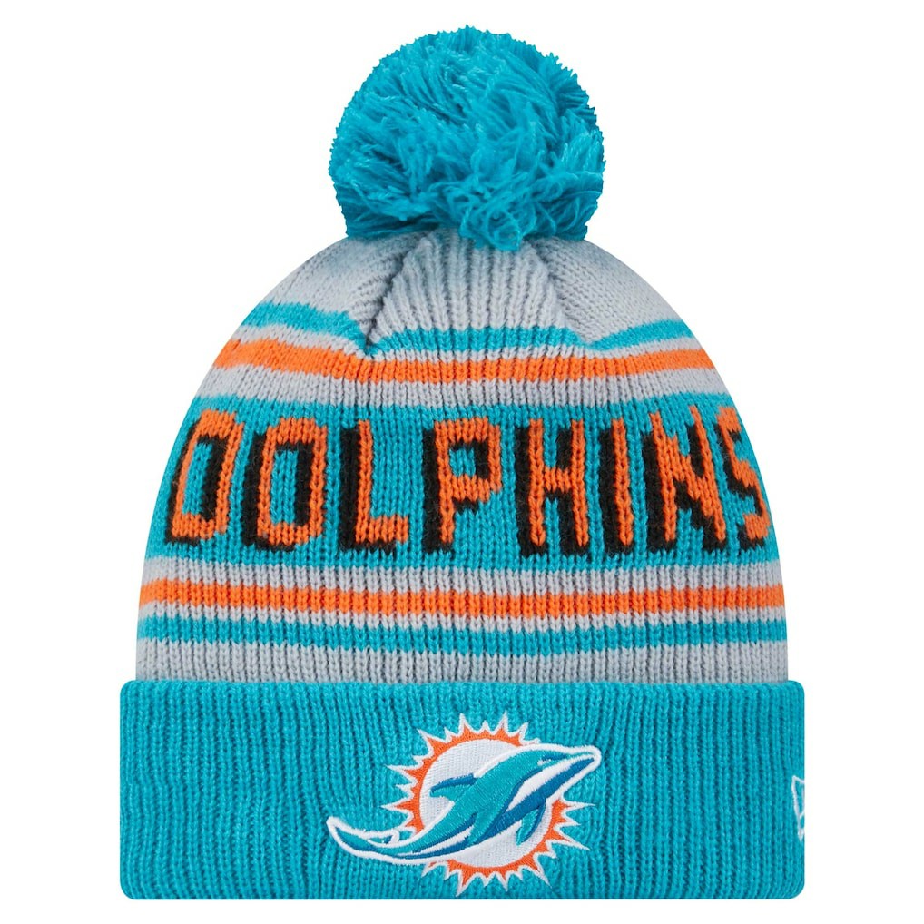 Youth Main Cuffed Knit Hat with Pom - Miami Dolphins Hats