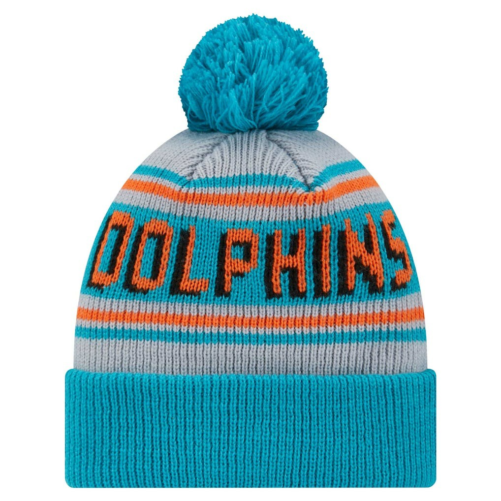 Youth Main Cuffed Knit Hat with Pom - Miami Dolphins Hats