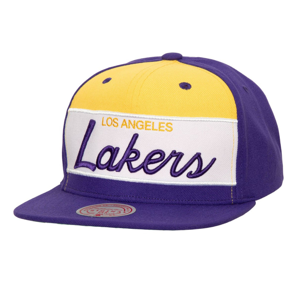 Mitchell & Ness Los Angeles Lakers Retro Sport Color Block Script Snapback Hat