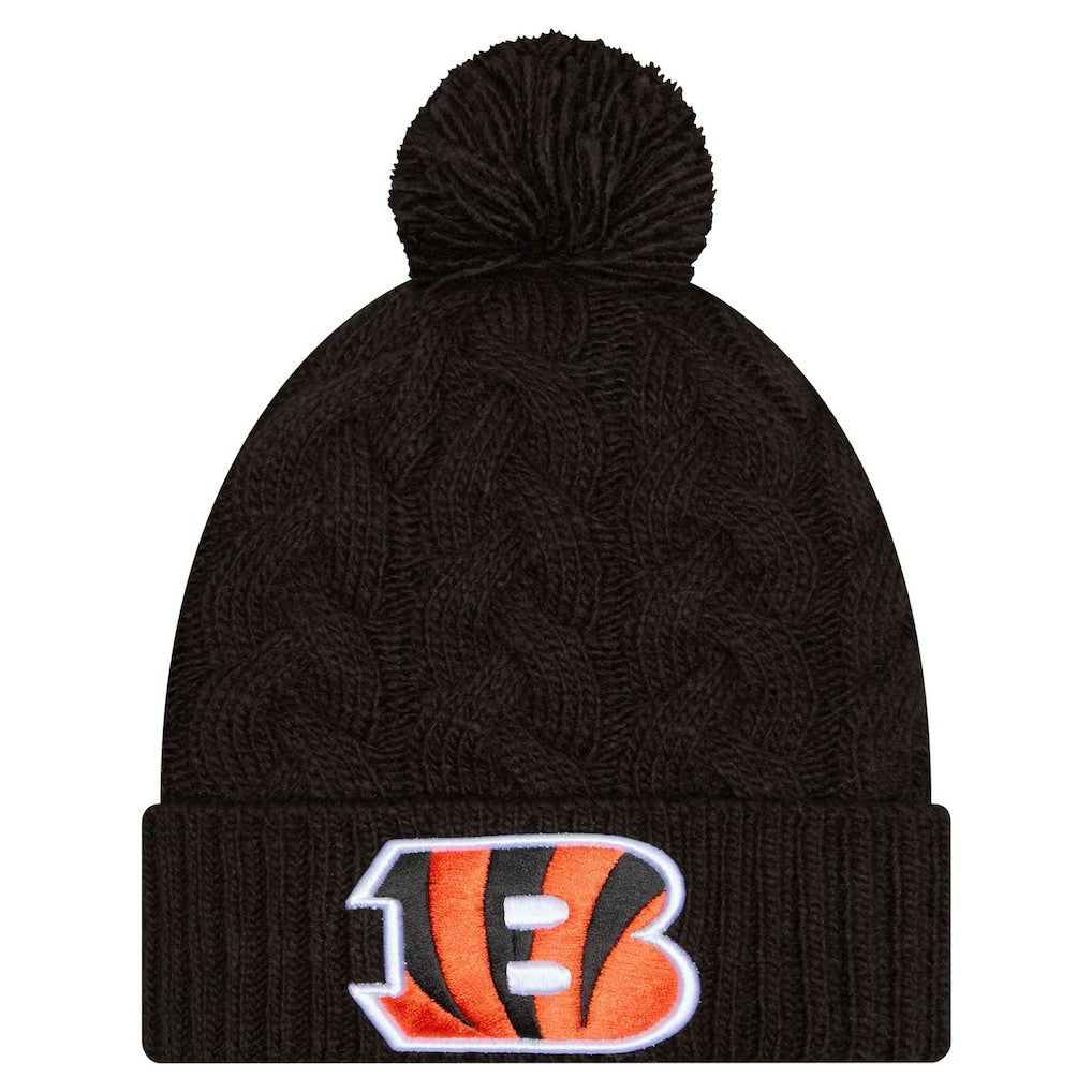 Women's Cable Cuffed Knit Hat with Pom - Cincinnati Bengals Hats
