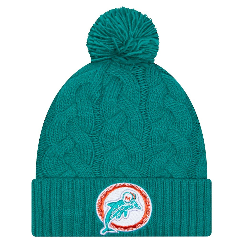 Women's Cable Cuffed Knit Hat with Pom - Miami Dolphins Hats