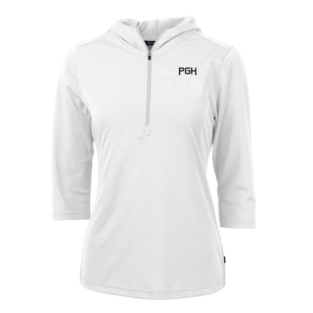 White Pittsburgh Pirates Cutter & Buck Women's City Connect Virtue Eco Pique Half-Zip 3/4 Sleeve Pullover Hoodie