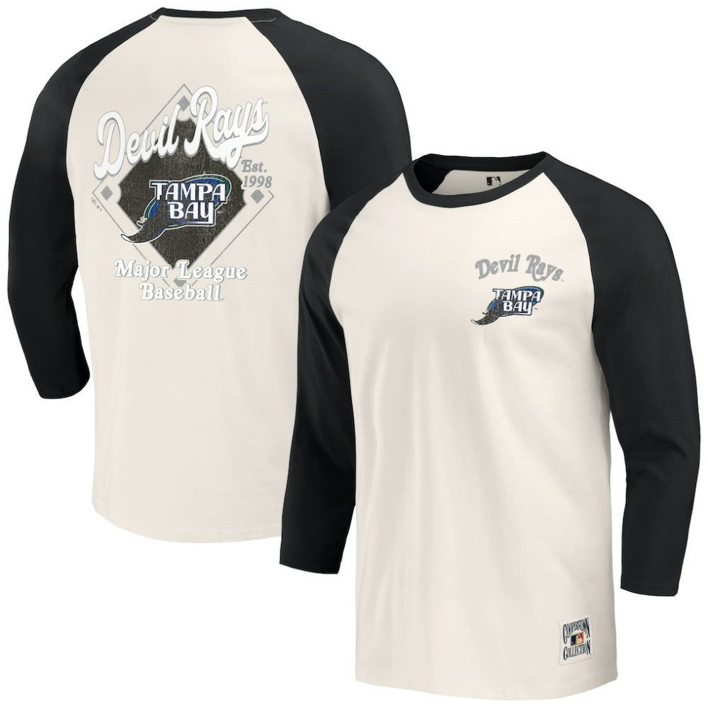 Black/White Tampa Bay Rays Darius Rucker Collection by Fanatics Cooperstown Collection Raglan 3/4-Sleeve T-Shirt