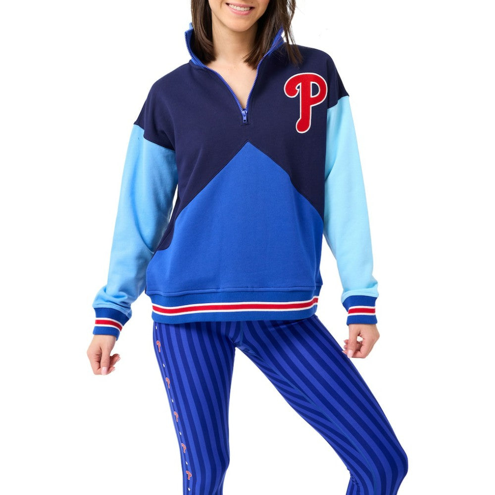 Navy/Blue Philadelphia Phillies Terez Women's Classic Colorblock Quarter-Zip Sweatshirt