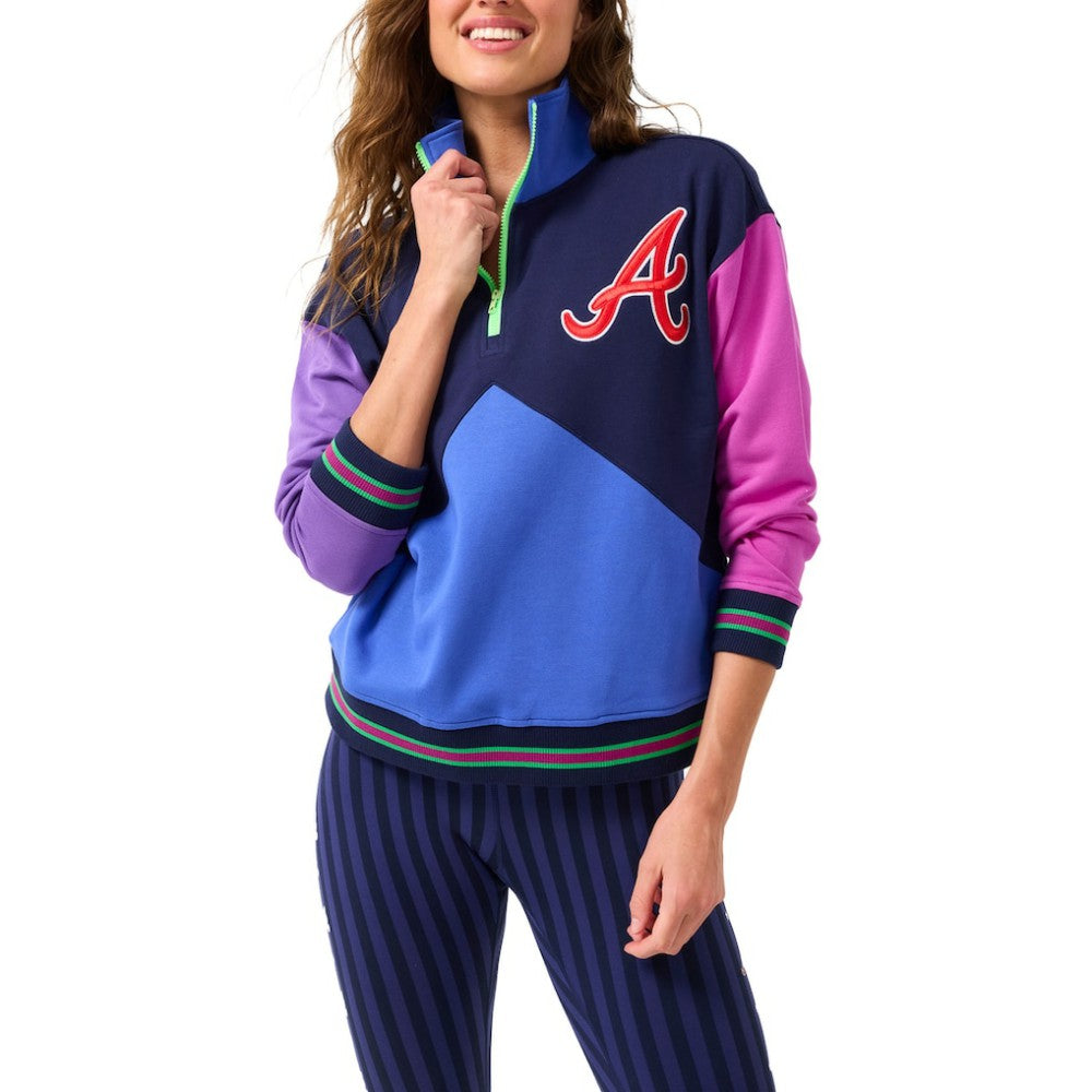 Navy/Blue Atlanta Braves Terez Women's Classic Colorblock Quarter-Zip Sweatshirt