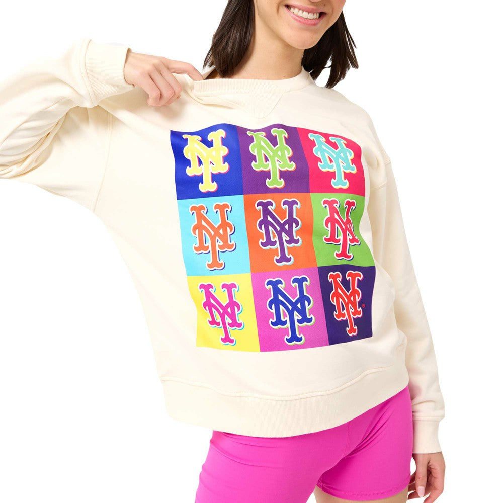 Cream New York Mets Terez Women's Classic Oversized Pullover Sweatshirt