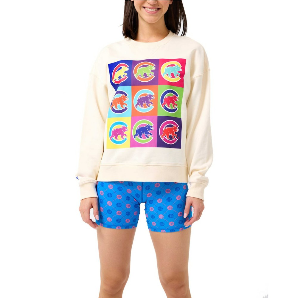 Cream Chicago Cubs Terez Women's Classic Oversized Pullover Sweatshirt