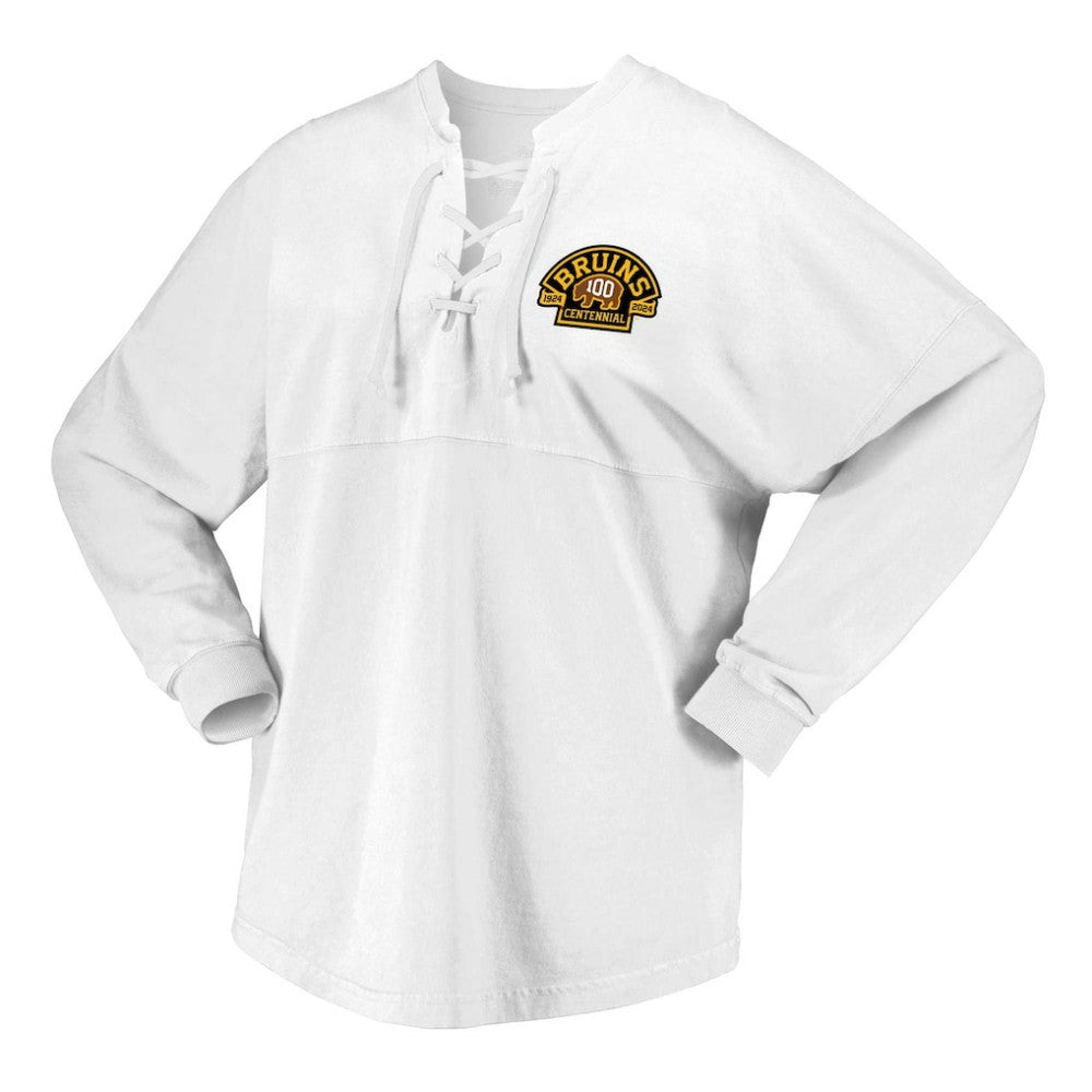 NHL Boston Bruins Fanatics Women's 100th Anniversary Spirit Jersey T-Shirt