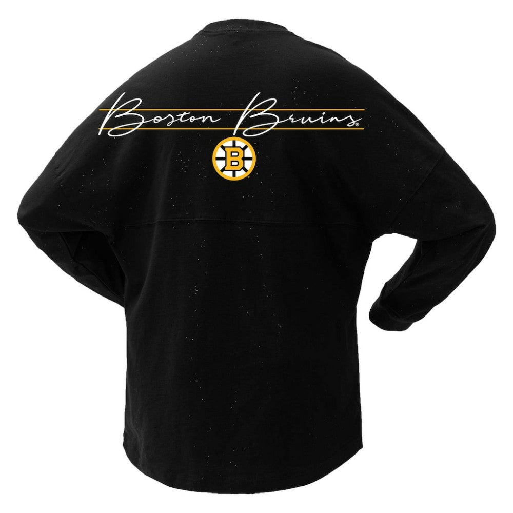 NHL Boston Bruins Fanatics Women's 100th Anniversary Sparkle Spirit Jersey T-Shirt