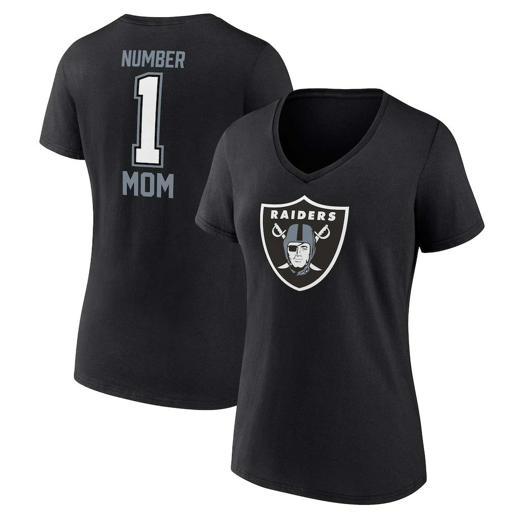 Women's Plus Size Mother's Day #1 Mom V-Neck T-Shirt - Las Vegas Raiders T-shirts