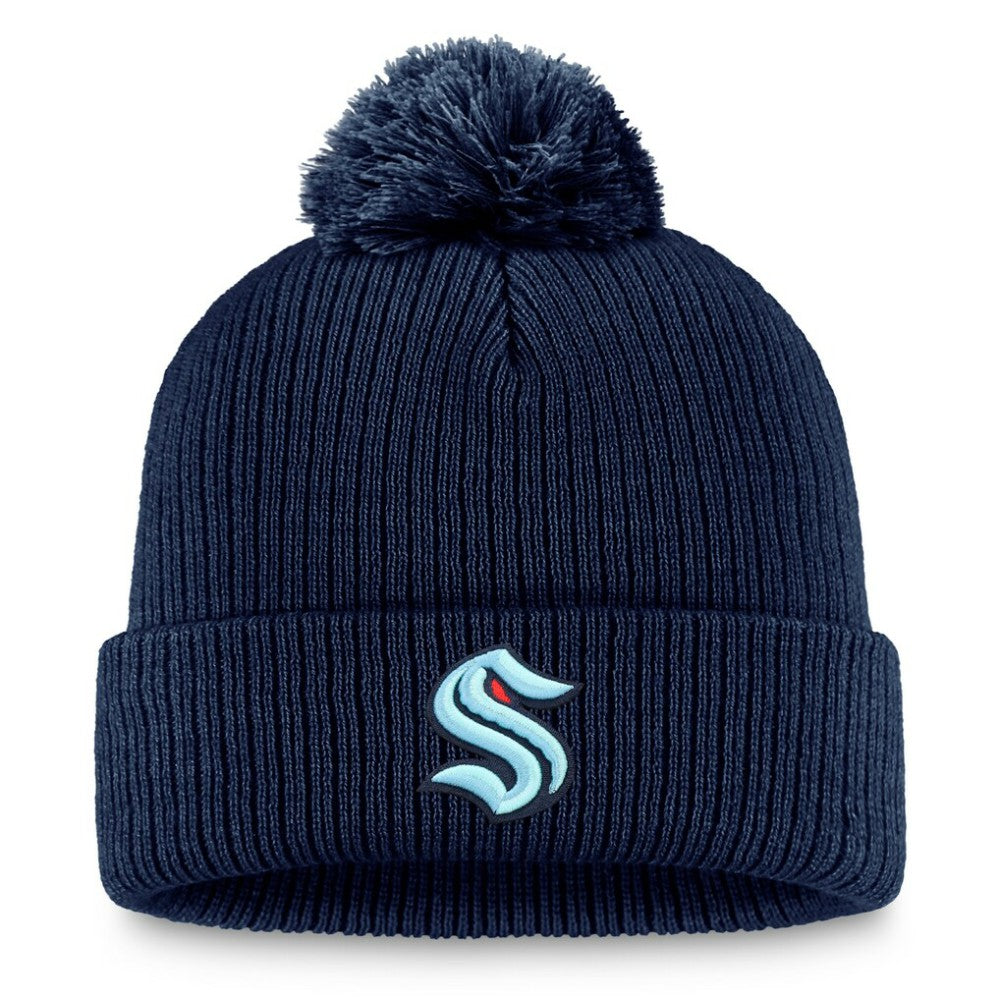 NHL Seattle Kraken Fanatics Primary Logo Cuffed Knit Hat with Pom
