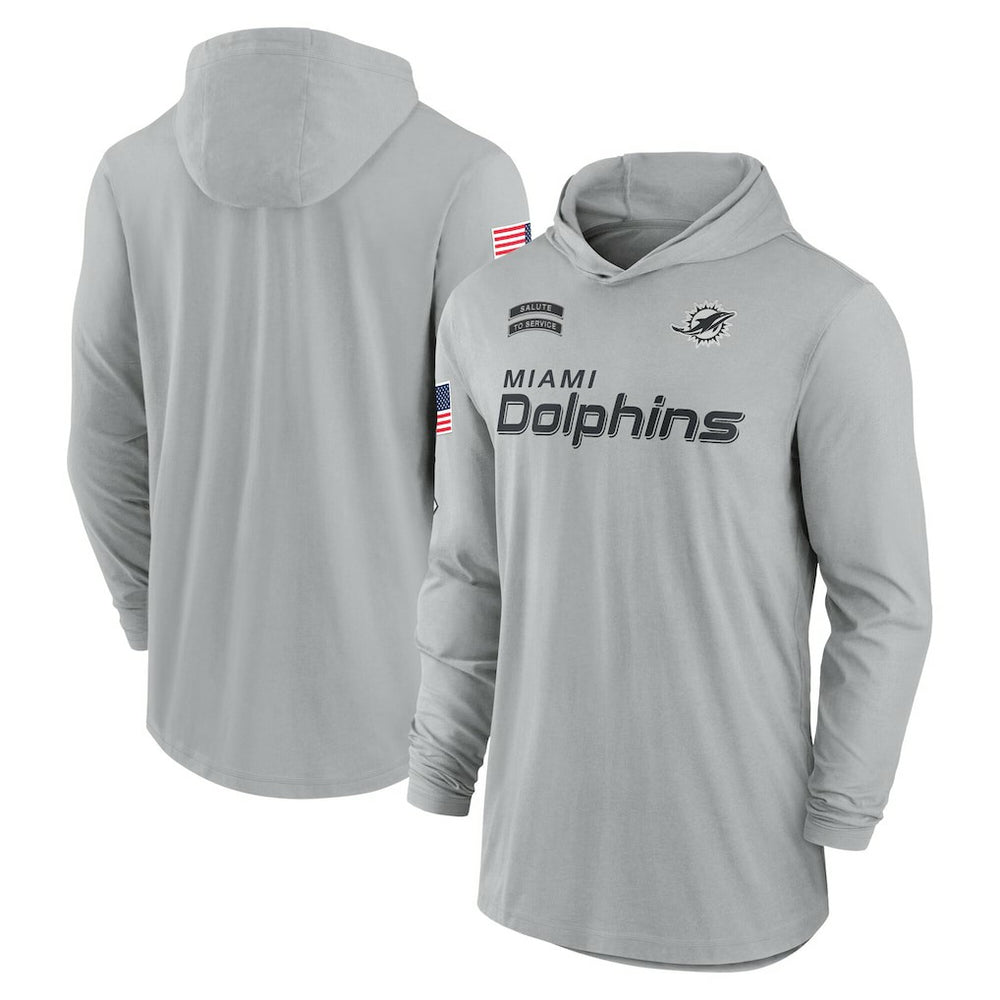 2024 Salute to Service Lightweight Dri-FIT Long Sleeve Hoodie T-Shirt - Miami Dolphins Hoodies