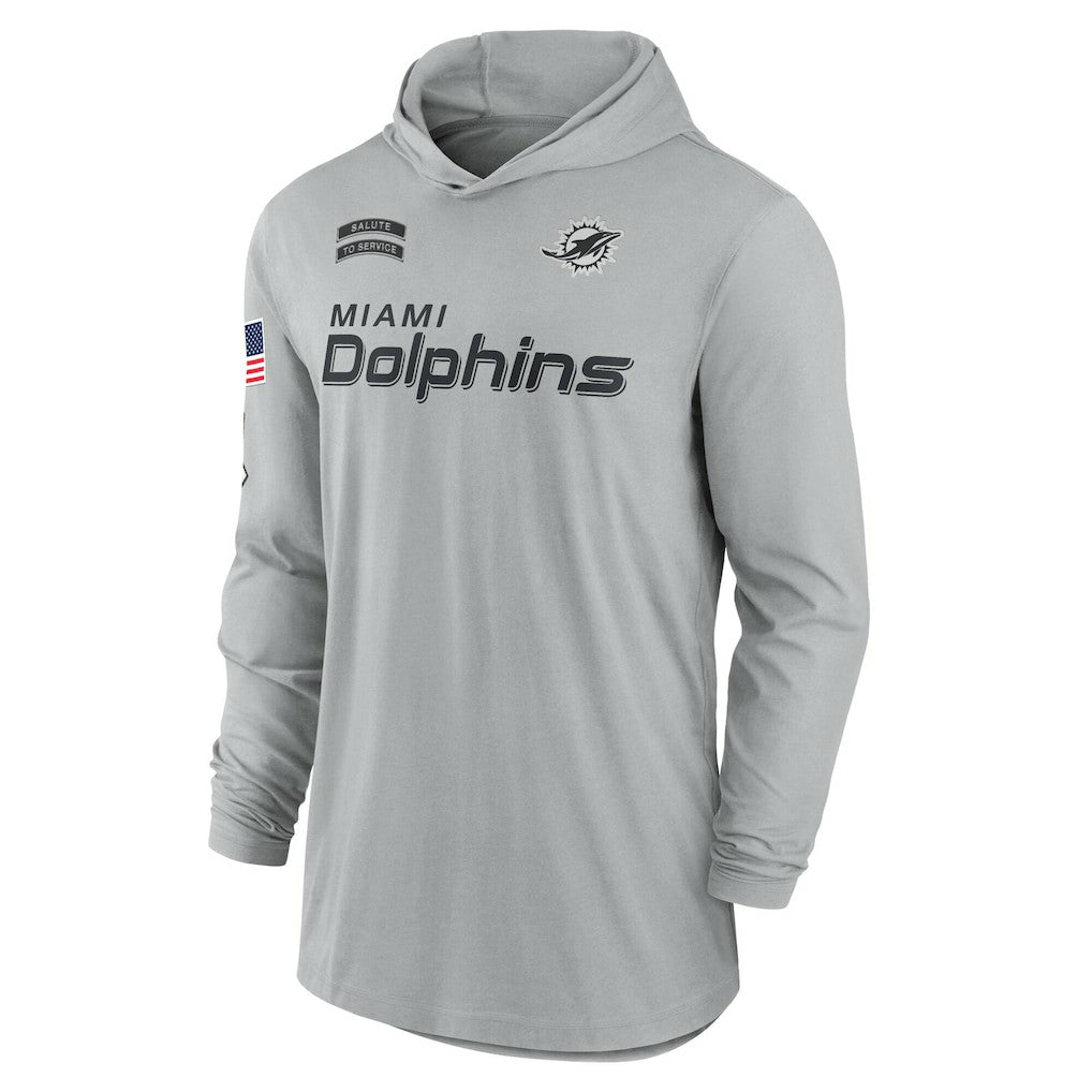 2024 Salute to Service Lightweight Dri-FIT Long Sleeve Hoodie T-Shirt - Miami Dolphins Hoodies
