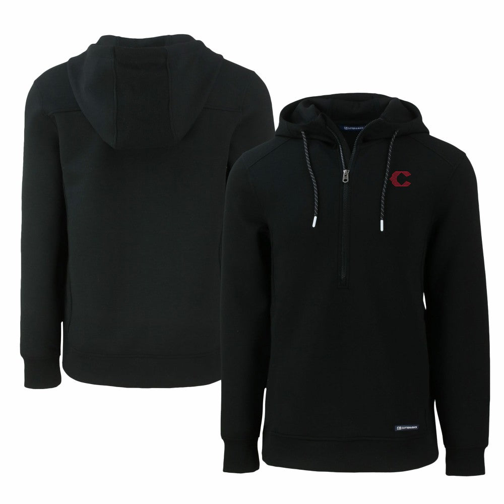 Black Cincinnati Reds Cutter & Buck City Connect Roam Eco Recycled Half-Zip Pullover Hoodie