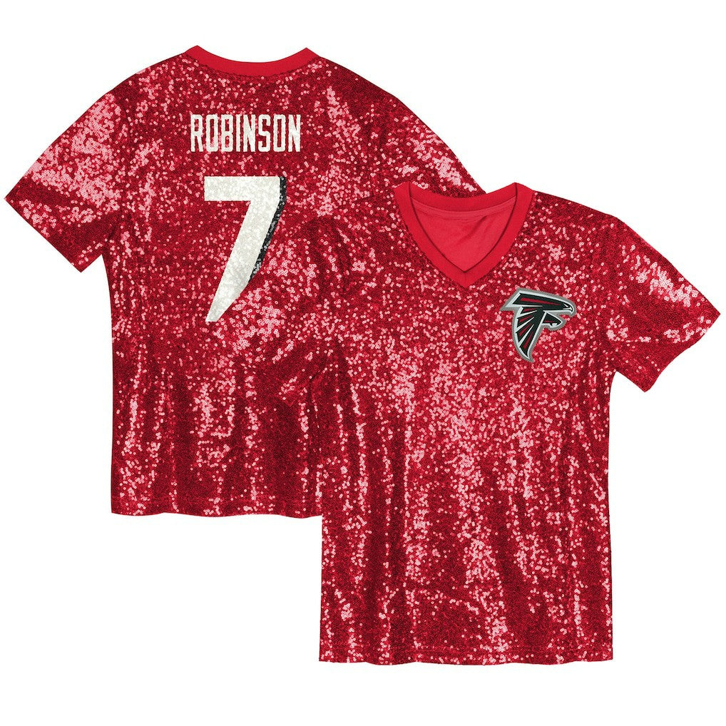 Bijan Robinson  Girls Youth Sequin V-Neck Fashion Jersey - Atlanta Falcons Jerseys