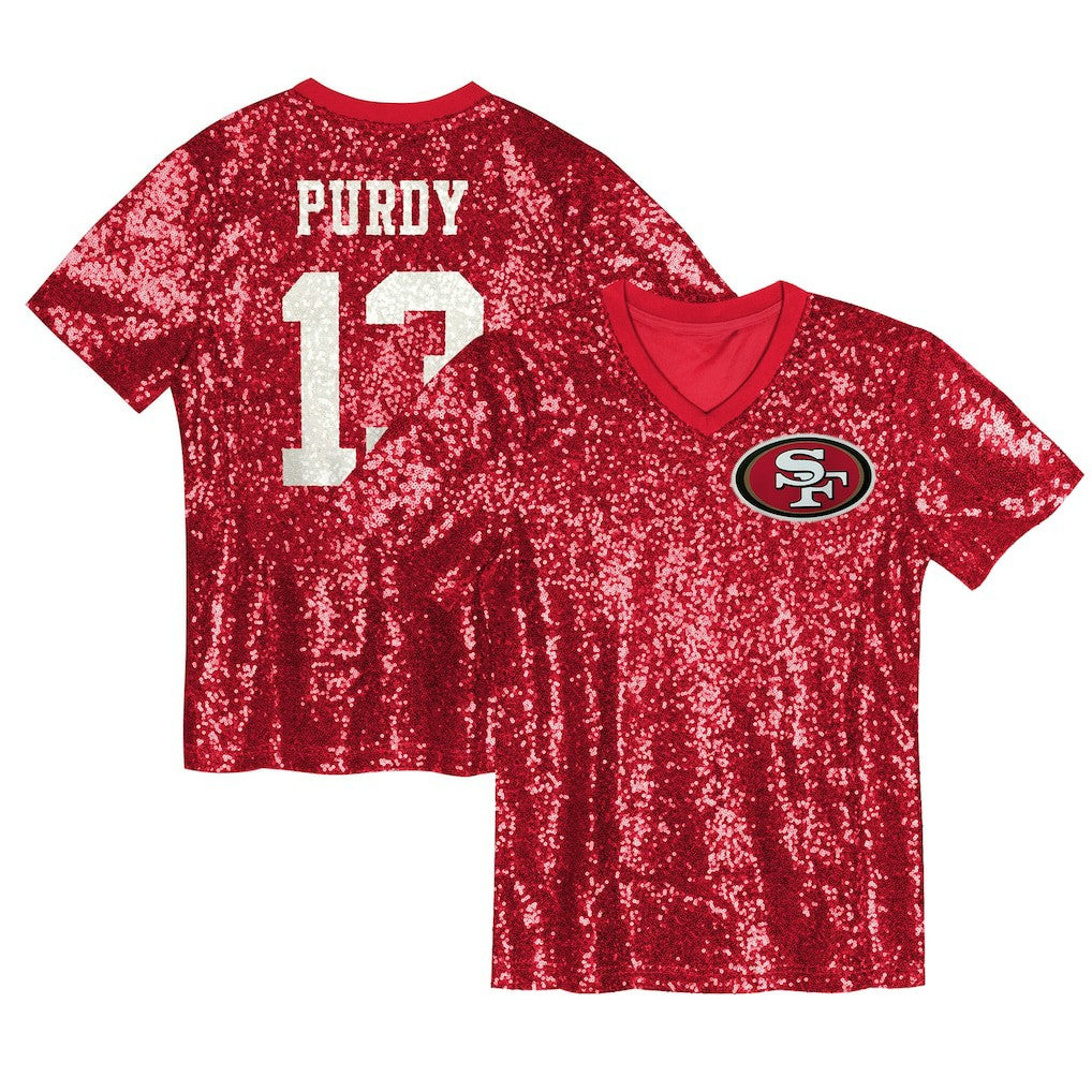 Brock Purdy  Girls Youth Sequin V-Neck Fashion Jersey - San Francisco 49ers Jerseys