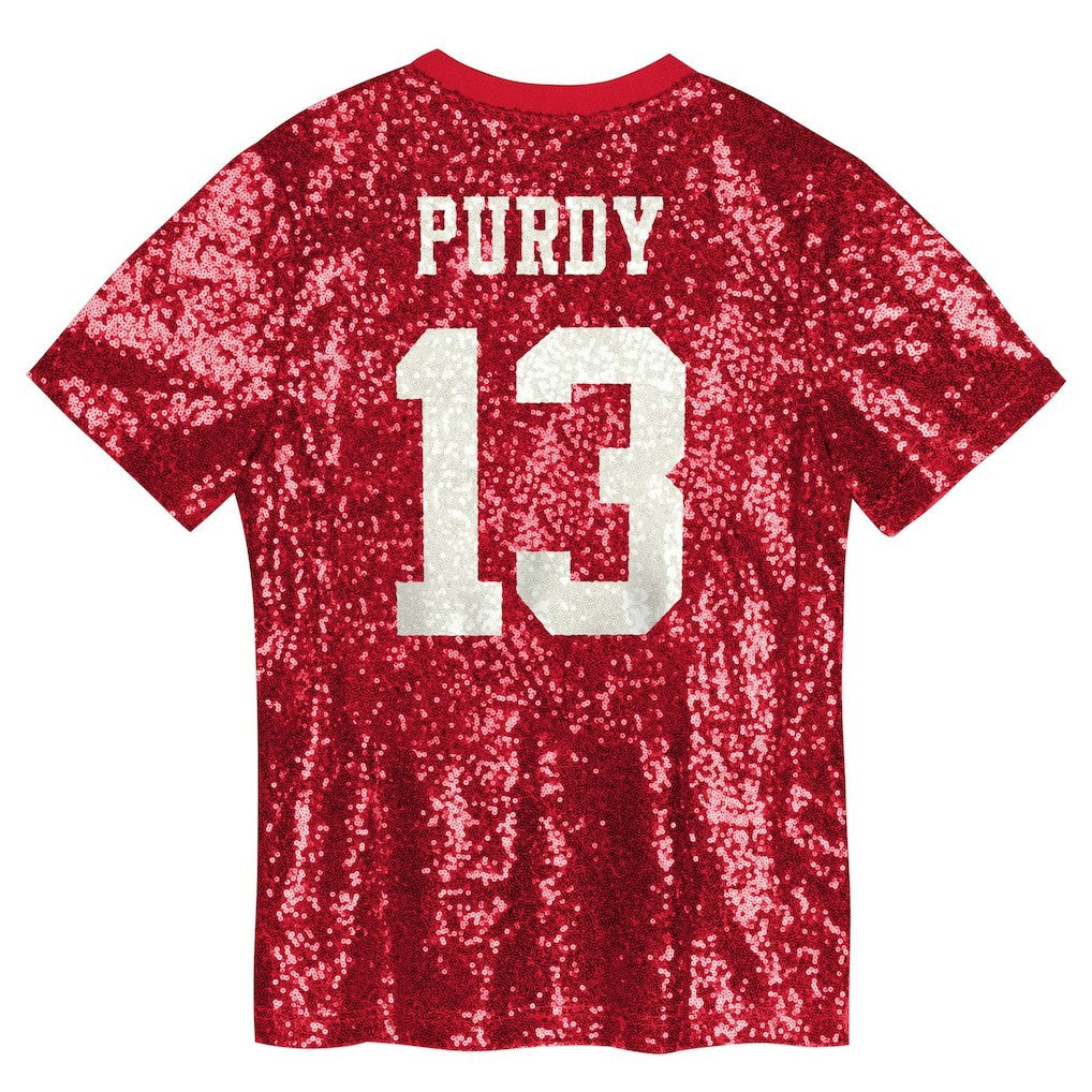 Brock Purdy  Girls Youth Sequin V-Neck Fashion Jersey - San Francisco 49ers Jerseys