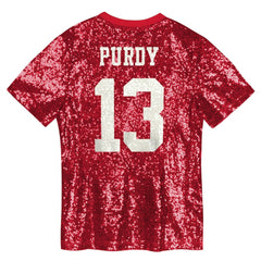 Brock Purdy  Girls Youth Sequin V-Neck Fashion Jersey - San Francisco 49ers Jerseys