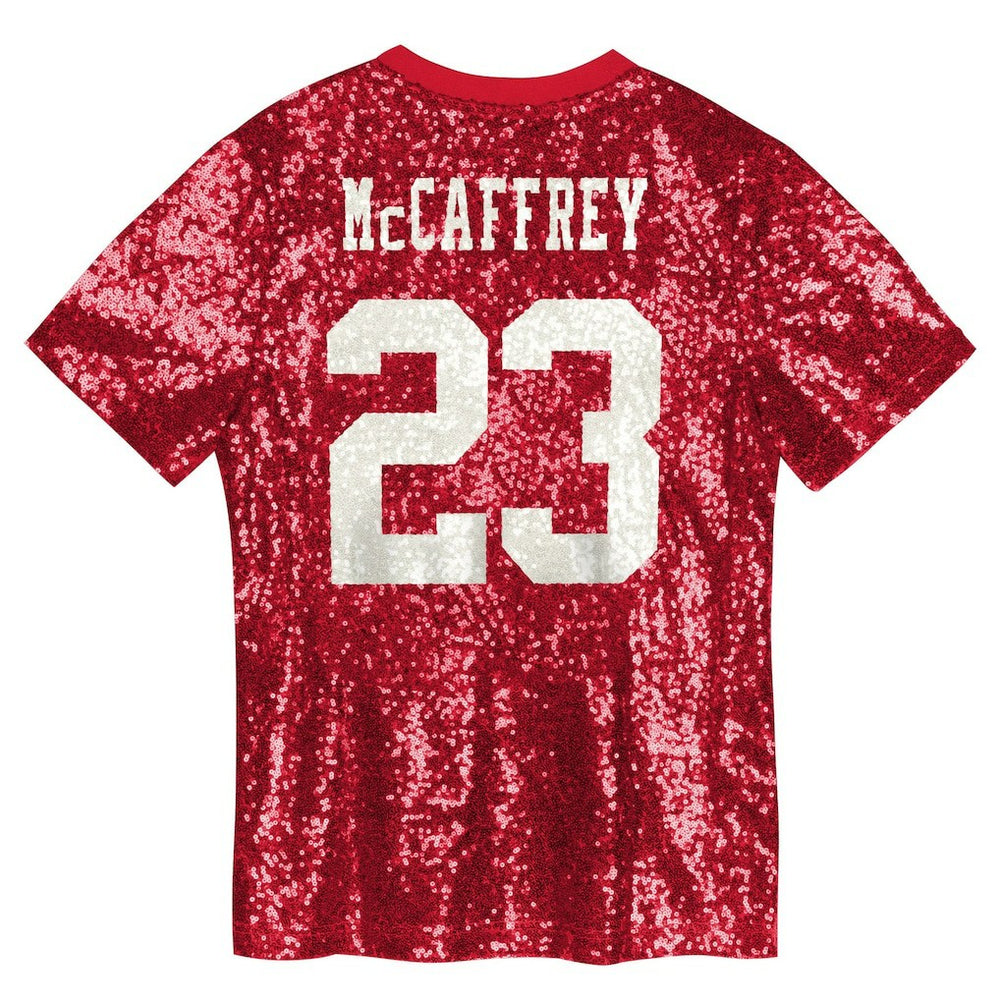 Christian McCaffrey  Girls Youth Sequin V-Neck Fashion Jersey - San Francisco 49ers Jerseys