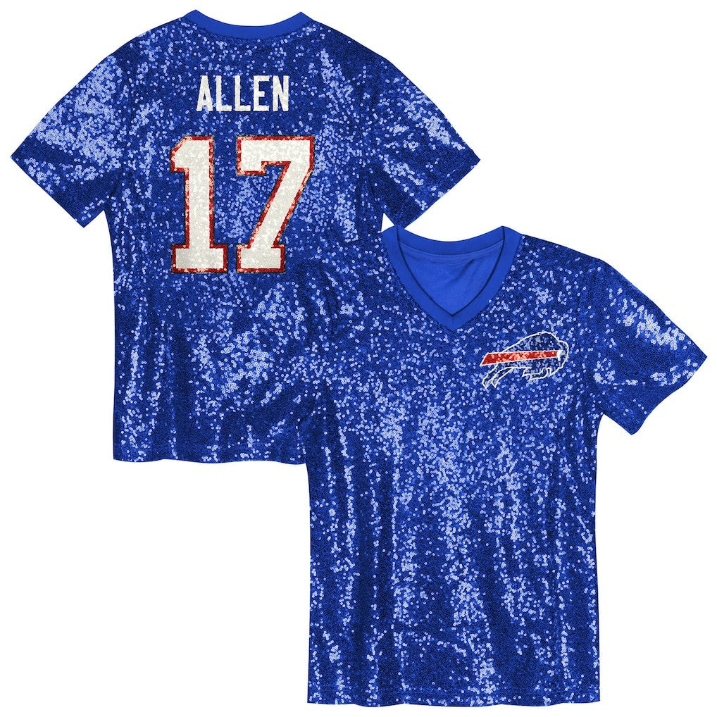 Josh Allen  Girls Youth Sequin V-Neck Fashion Jersey - Buffalo Bills Jerseys