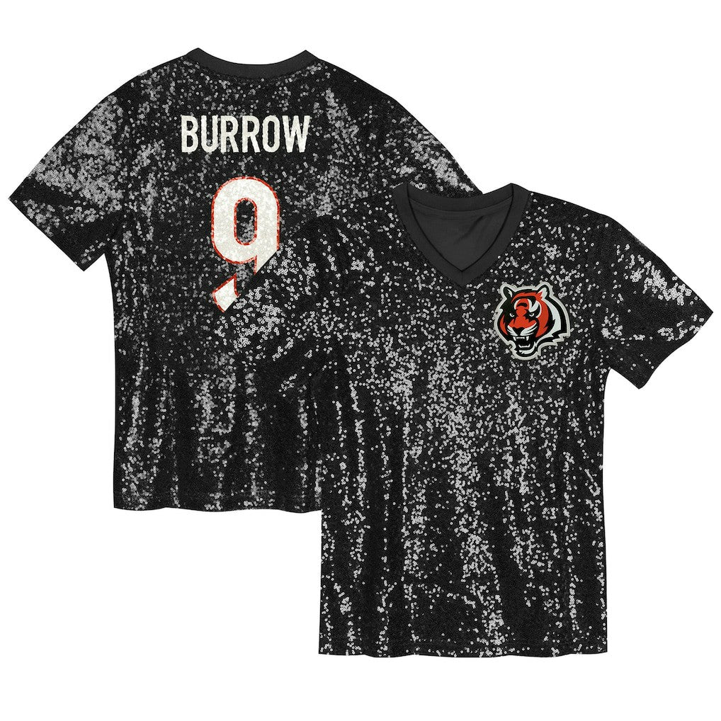 Joe Burrow  Girls Youth Sequin V-Neck Fashion Jersey - Cincinnati Bengals Jerseys