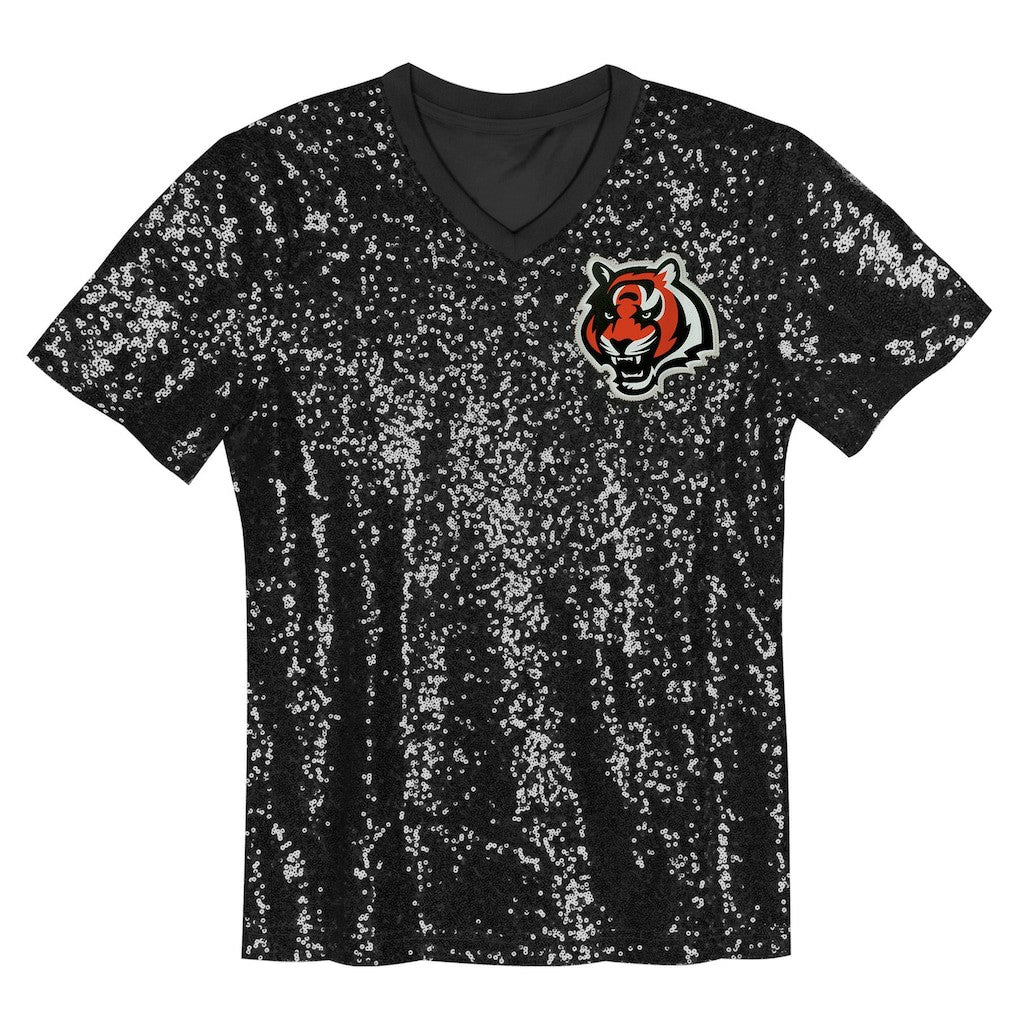 Joe Burrow  Girls Youth Sequin V-Neck Fashion Jersey - Cincinnati Bengals Jerseys