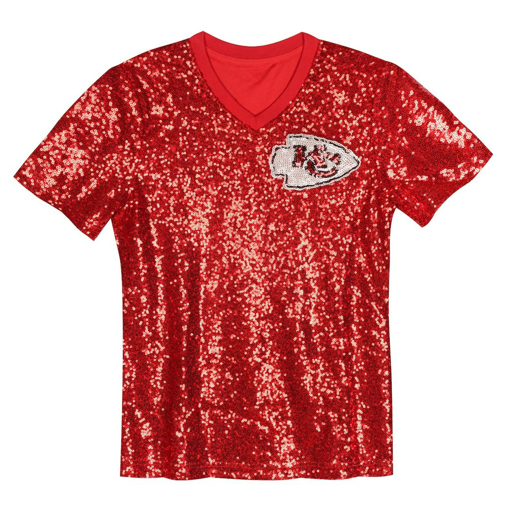 Travis Kelce  Girls Youth Sequin V-Neck Fashion Jersey - Kansas City Chiefs Jerseys