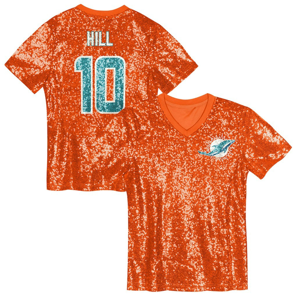 Tyreek Hill  Girls Youth Sequin V-Neck Fashion Jersey - Miami Dolphins Jerseys