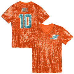 Tyreek Hill  Girls Youth Sequin V-Neck Fashion Jersey - Miami Dolphins Jerseys