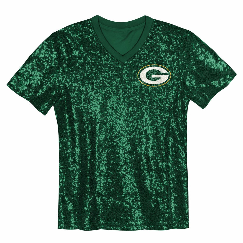 Jordan Love  Girls Youth Sequin V-Neck Fashion Jersey - Green Bay Packers Jerseys