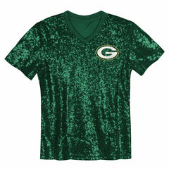 Jordan Love  Girls Youth Sequin V-Neck Fashion Jersey - Green Bay Packers Jerseys