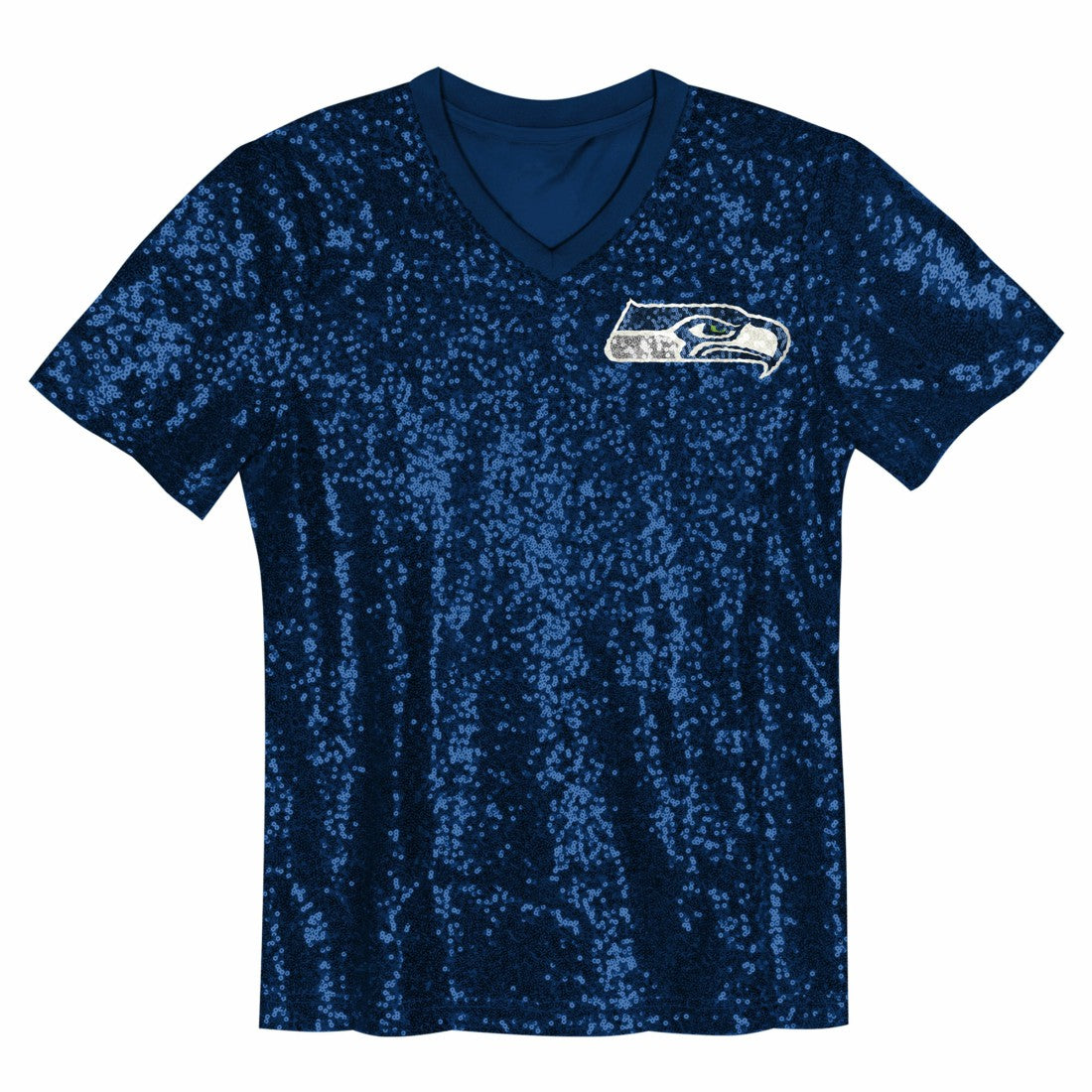 12 Fan  Girls Youth Sequin V-Neck Fashion Jersey - Seattle Seahawks Jerseys