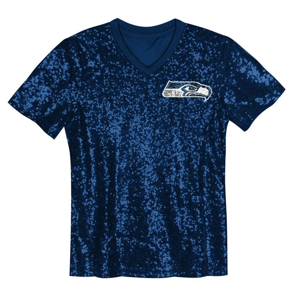 12 Fan  Girls Youth Sequin V-Neck Fashion Jersey - Seattle Seahawks Jerseys