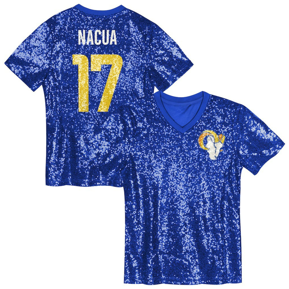 Puka Nacua  Girls Youth Sequin V-Neck Fashion Jersey - Los Angeles Rams Jerseys