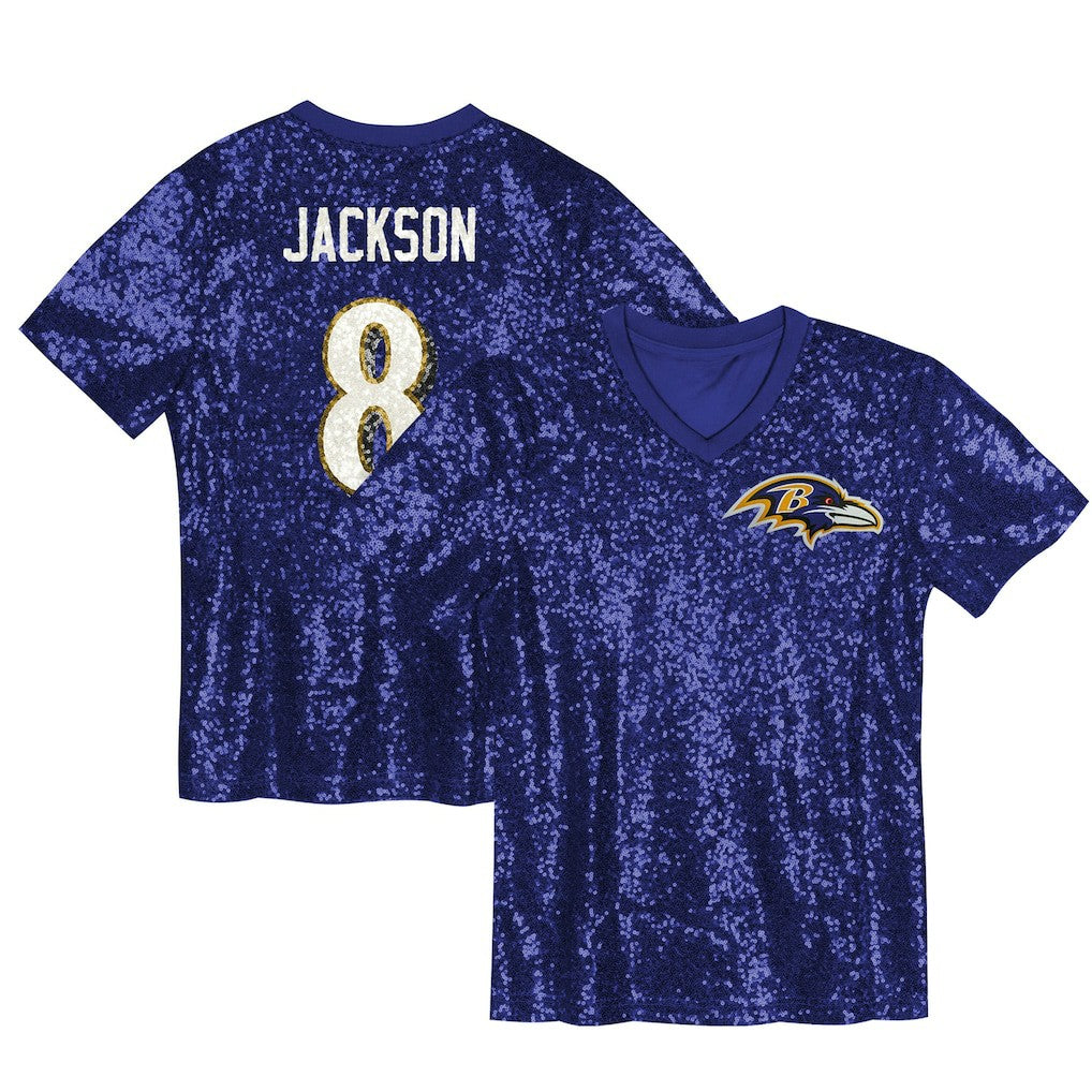 Lamar Jackson  Girls Youth Sequin V-Neck Fashion Jersey - Baltimore Ravens Jerseys