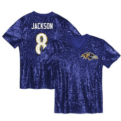 Lamar Jackson  Girls Youth Sequin V-Neck Fashion Jersey - Baltimore Ravens Jerseys