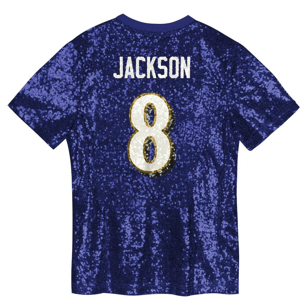 Lamar Jackson  Girls Youth Sequin V-Neck Fashion Jersey - Baltimore Ravens Jerseys