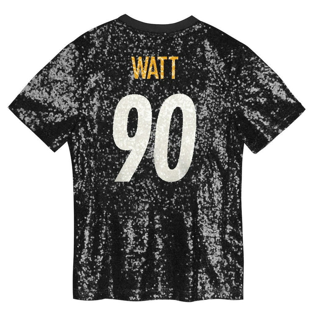T.J. Watt  Girls Youth Sequin V-Neck Fashion Jersey - Pittsburgh Steelers Jerseys