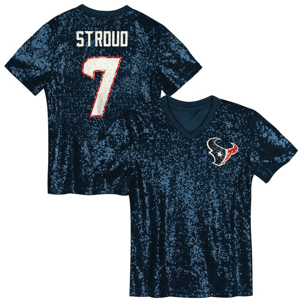 C.J. Stroud  Girls Youth Sequin V-Neck Fashion Jersey - Houston Texans Jerseys