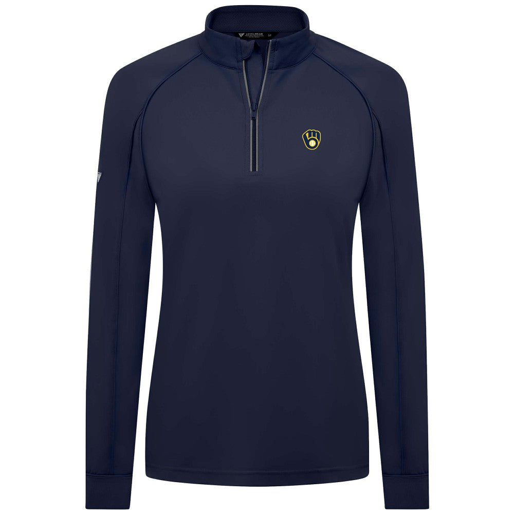 Navy Milwaukee Brewers Levelwear Women's Kinetic Insignia Quarter-Zip Pullover