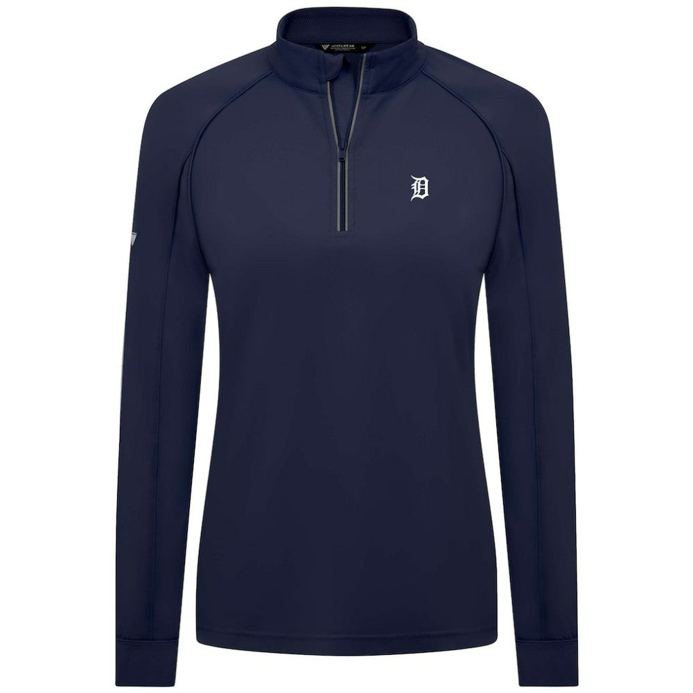 Navy Detroit Tigers Levelwear Women's Kinetic Insignia Quarter-Zip Pullover