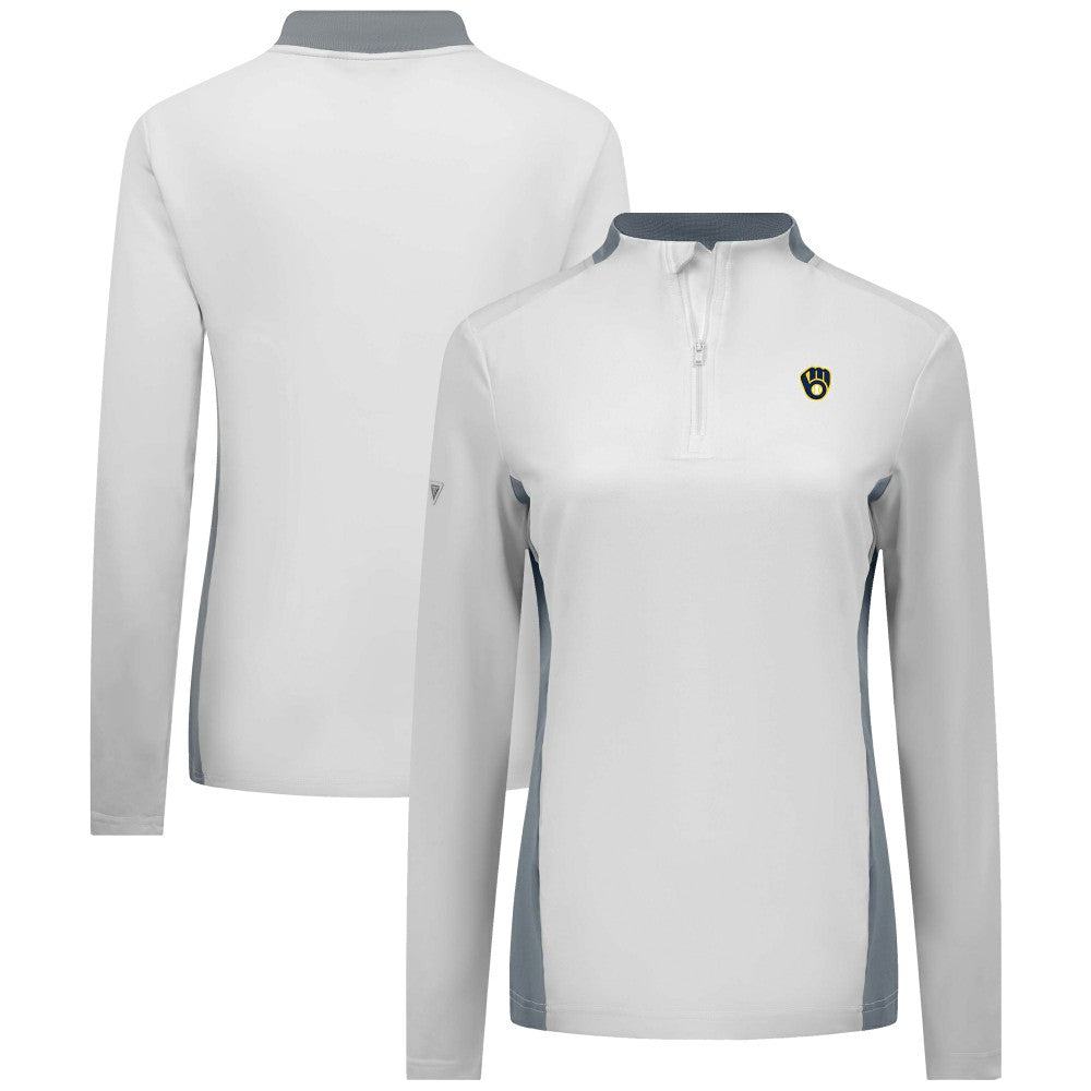 White Milwaukee Brewers Levelwear Women's Moxie Insignia Quarter-Zip Pullover