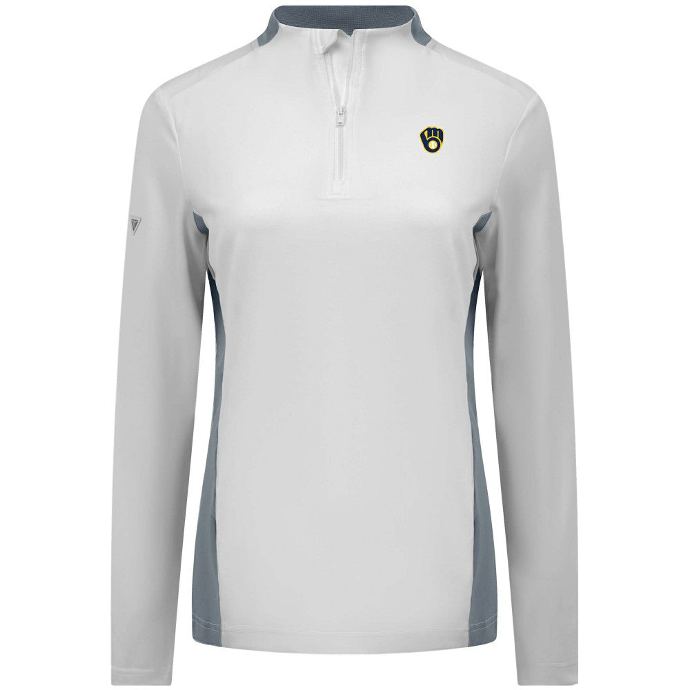 White Milwaukee Brewers Levelwear Women's Moxie Insignia Quarter-Zip Pullover