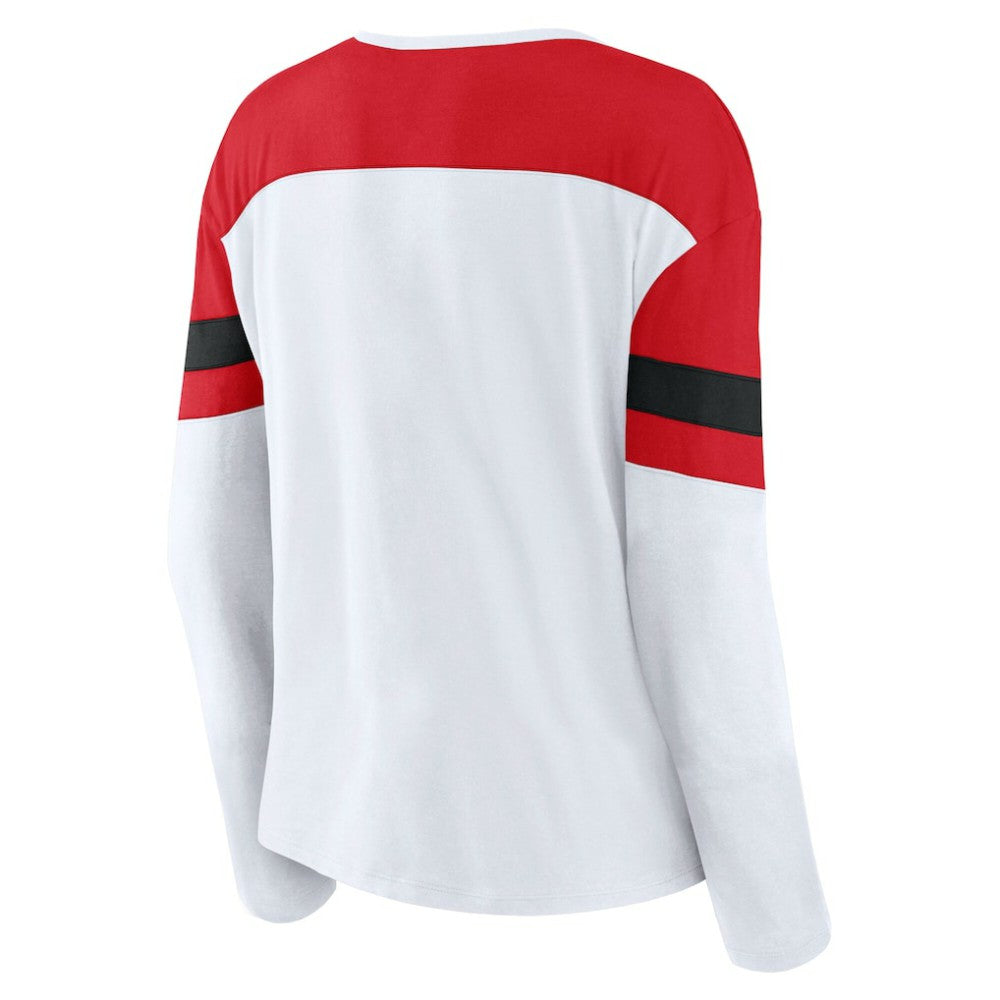 NHL Chicago Blackhawks Fanatics Women's Frozen Long Sleeve Notch Neck T-Shirt